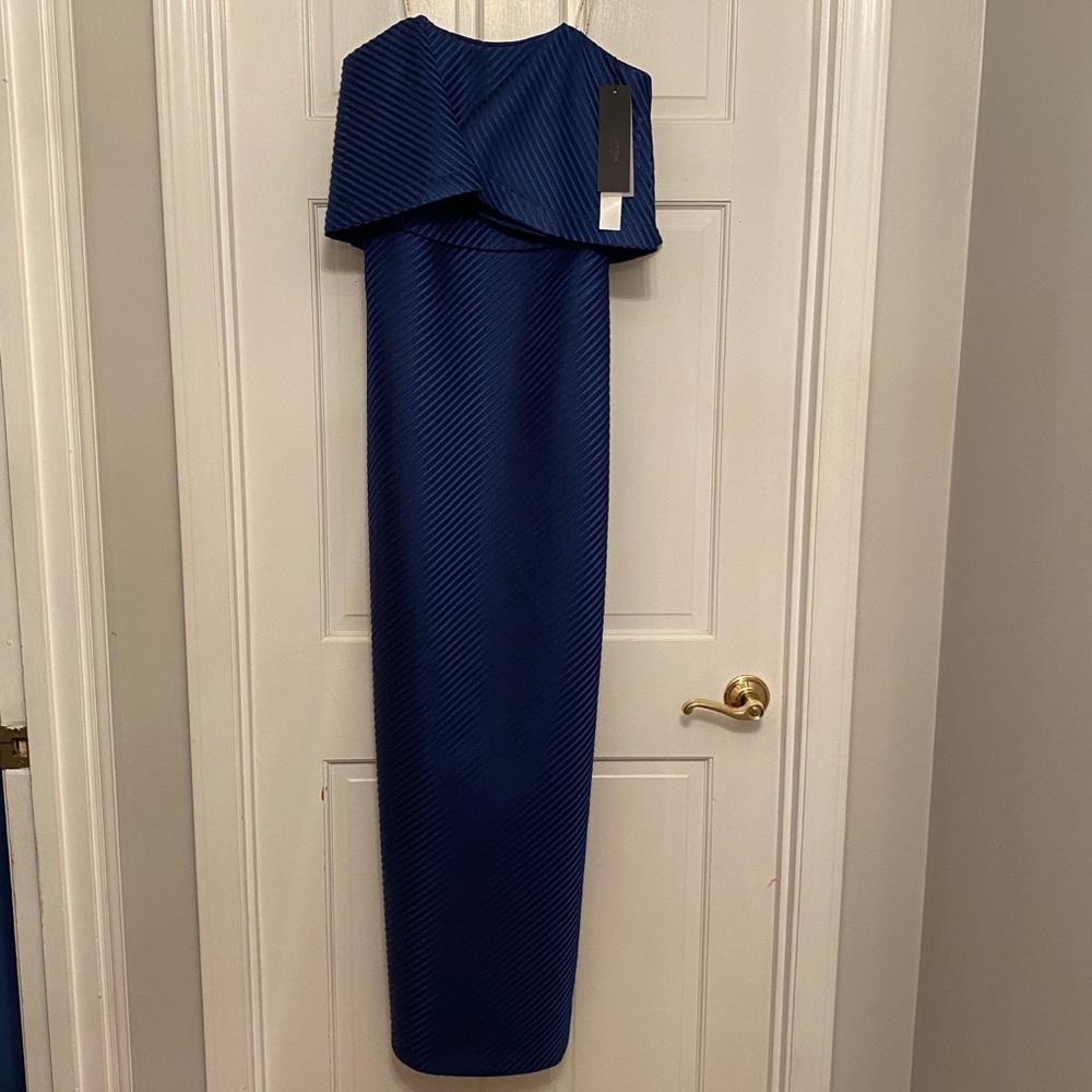 Halston Heritage Flounce Mesh Stripe Gown